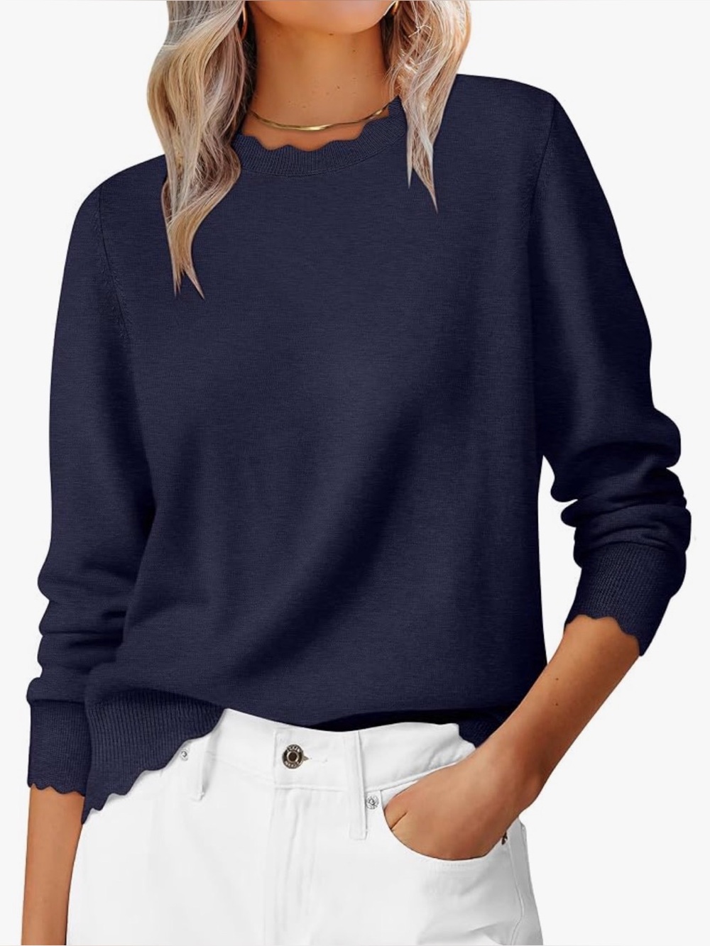 ANRABESS Sweaters Lightweight Scalloped Long Sleeve Top s new
